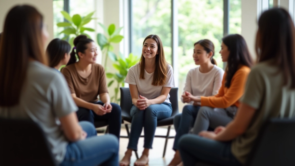Group of people sitting in a circle during a community workshop, discussing and taking notes